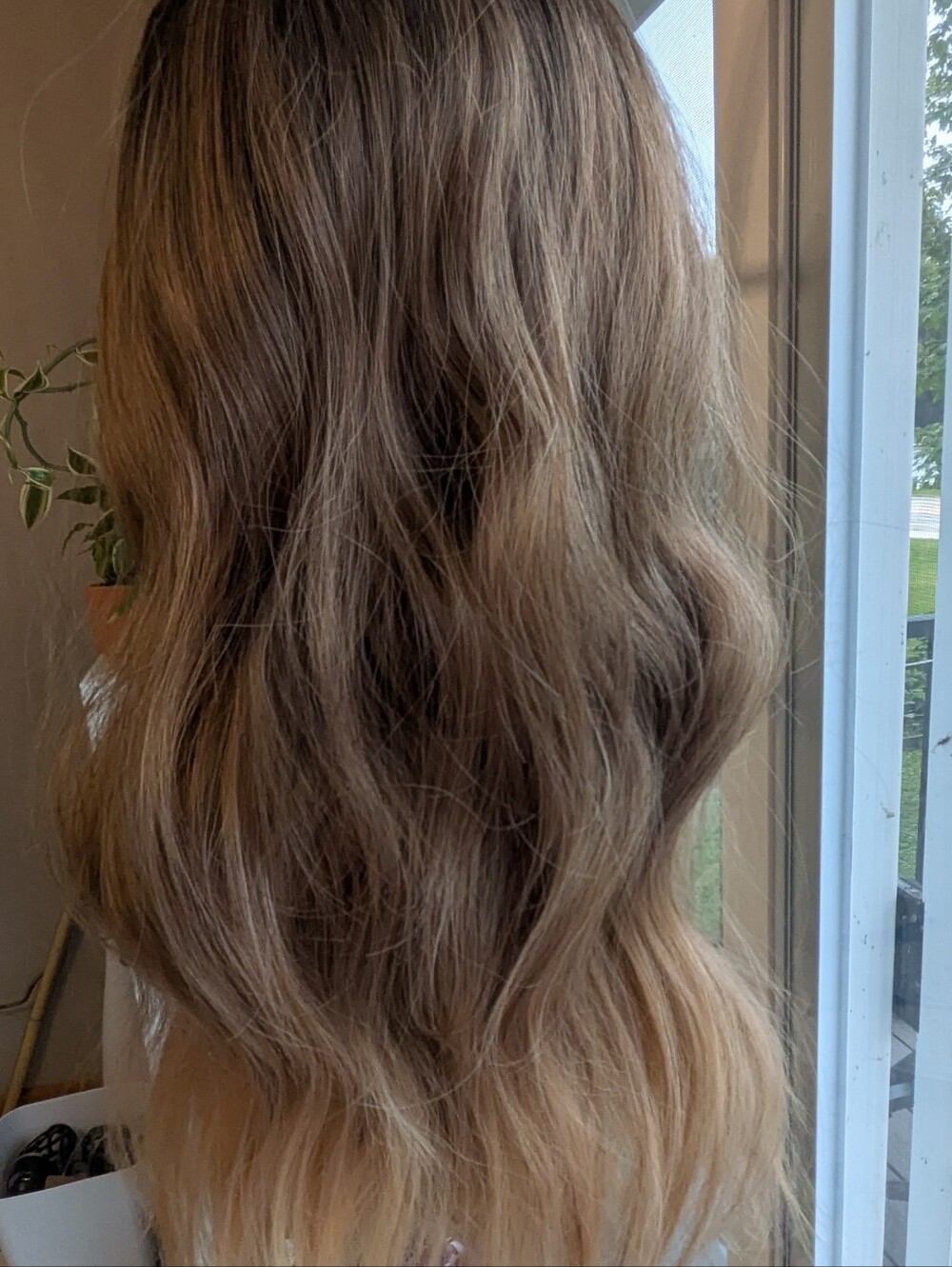 NWT Brown Ombre Human Hair Wig - Natural Waves Caramel Tones
